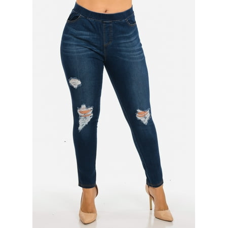 - Womens Juniors Plus Size Ripped Design High Waisted Skinny Leg Casual Denim Ankle Jeans 10673M
