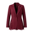thumbnail image 4 of Xinoom Women Single Button Blazer Jacket, Notched Lapel Long Sleeve Suit Coat, Lace Panel Spliced Hem, Elegant Slim Fit For Work Office Business Casual Occasions Wine,S, 4 of 8