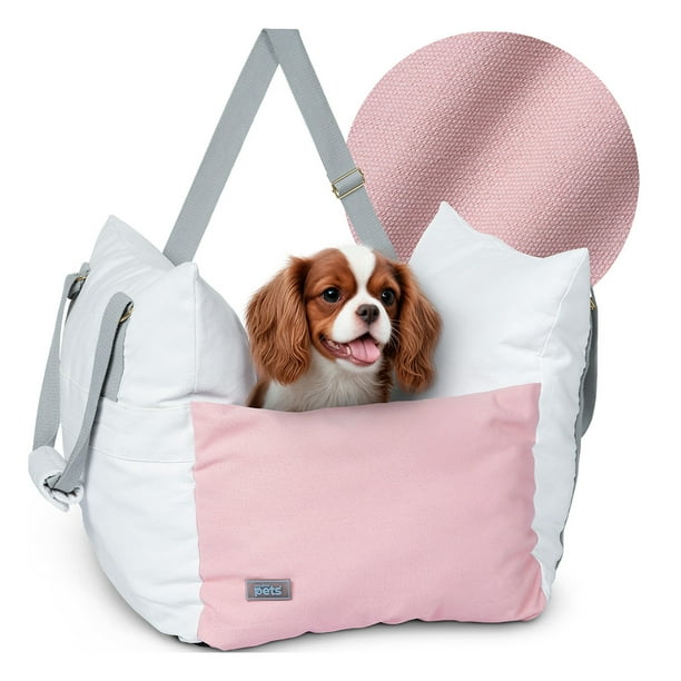 Asiento de Coche para Perro, Transportadora para Automóvil Esquimal (Blanco - Rosa, 47x53x44 cm)