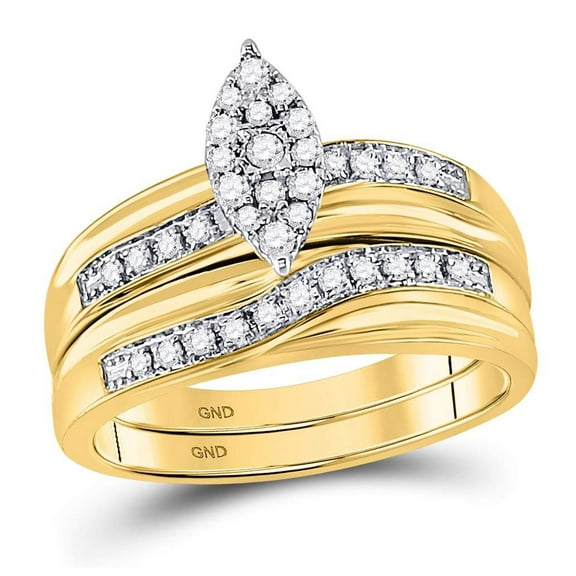 10K Yellow Gold His Hers Round Diamond Cluster Wedding Set 1/3ctw, Women's Size: 5-10, Men's Size: 7-13