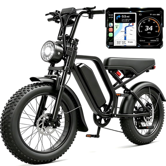 Amener Adults Electric Bike with CarPlay & Android Auto, 750W(1500W Peak) 20" Fat Tire Ebike,Full Suspension,48V/15Ah,UL2849