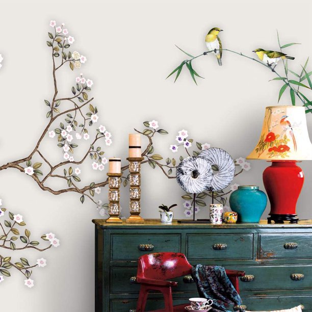 Idea4wall 6pcs Chinese Style Floral Peel and Stick Wallpaper Removable