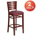 thumbnail image 2 of Flash Furniture 2 Pk. Darby Series Slat Back Mahogany Wood Restaurant Barstool - Burgundy Vinyl Seat, 2 of 7