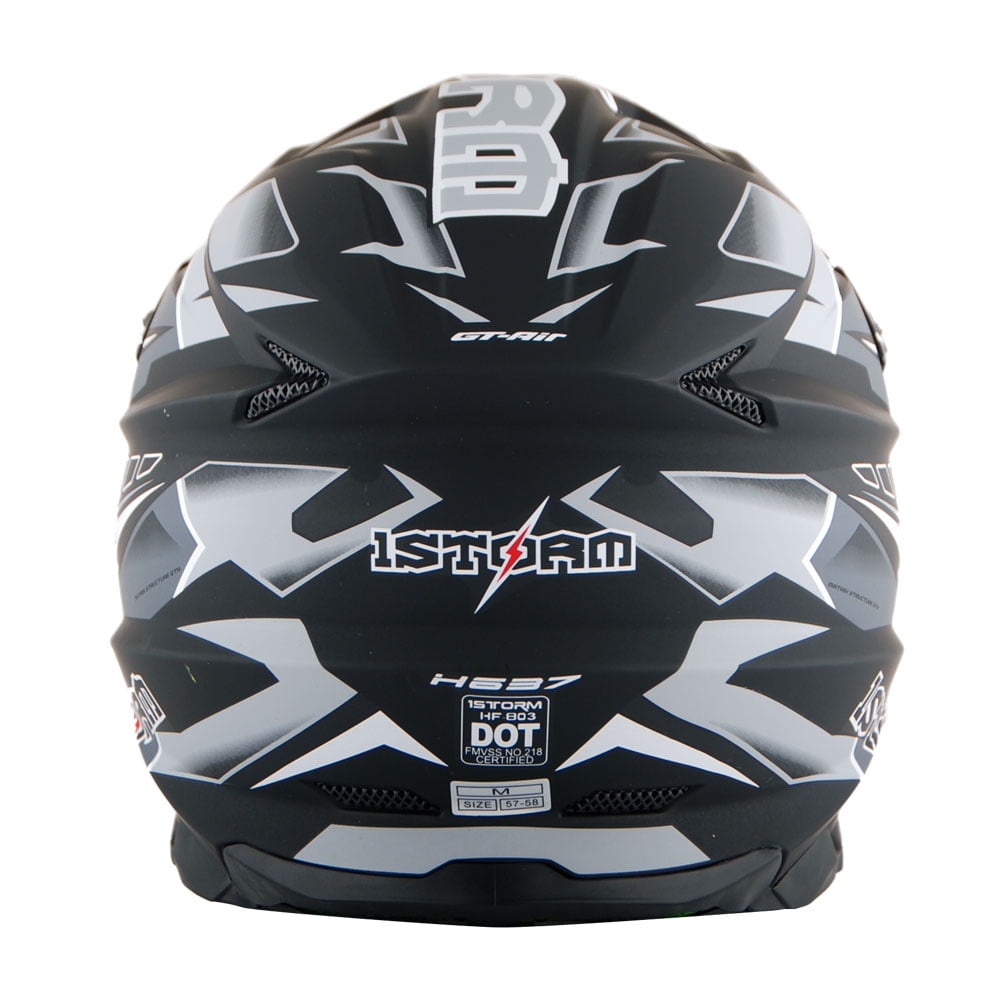 1Storm Motocross Adult Helmet Downhill Mountain Bike Helmet BMX MX ATV Dirt Bike Storm Style HF803; Storm Black + Goggles + Skeleton Black Glove Bundle