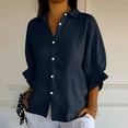 thumbnail image 5 of hoksml Women Button Down Shirts Solid Color Work Blouses Collared Tops Casual Linen Wrinkles Tie Back Fashion Shirt Summer Medium Long Sleeve Shirts, 5 of 9
