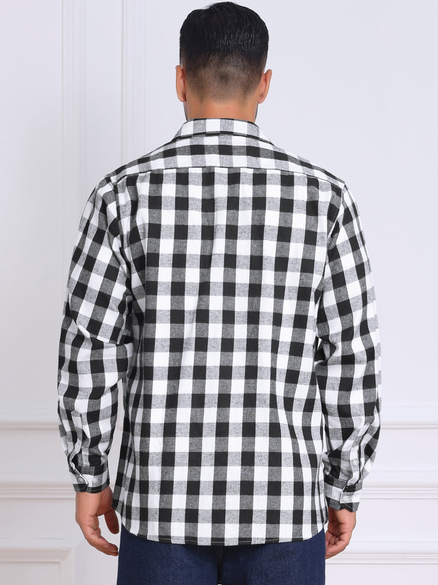 DARING DIVA Men's Contrast Color Slim Fit Long Sleeved Button Down Shirts XL Black White