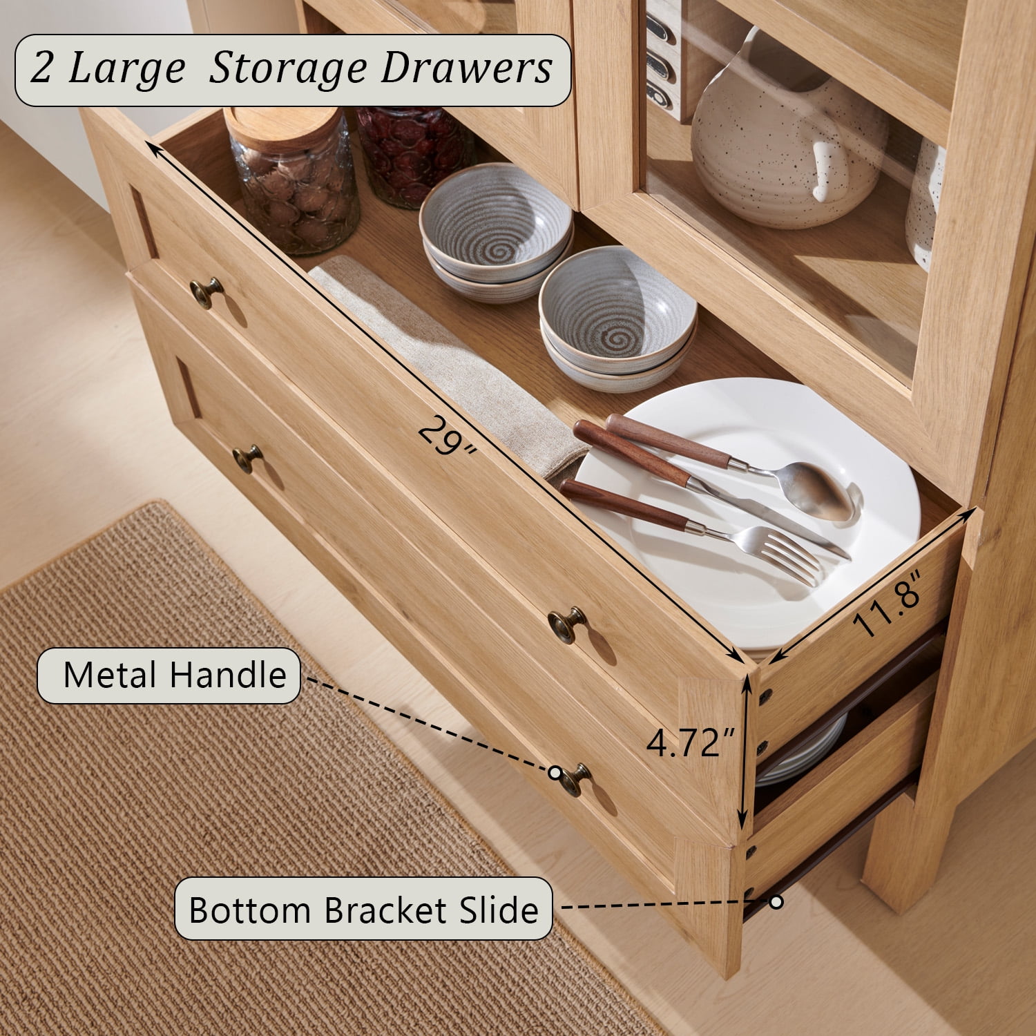 SinCiDo Arched Kitchen Pantry Storage Cabinet, 71" Tall Wood Pantry Shelves with 2 Doors & 2 Large Drawers for Dining Room Living Room