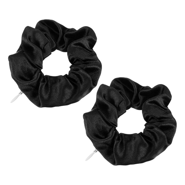 Uxcell 4.33 Pulgadas Scrunchie con Cremallera, 2 Pcs Lazos para el Cabello de Satén de Seda con Bolsillo Oculto, Negro