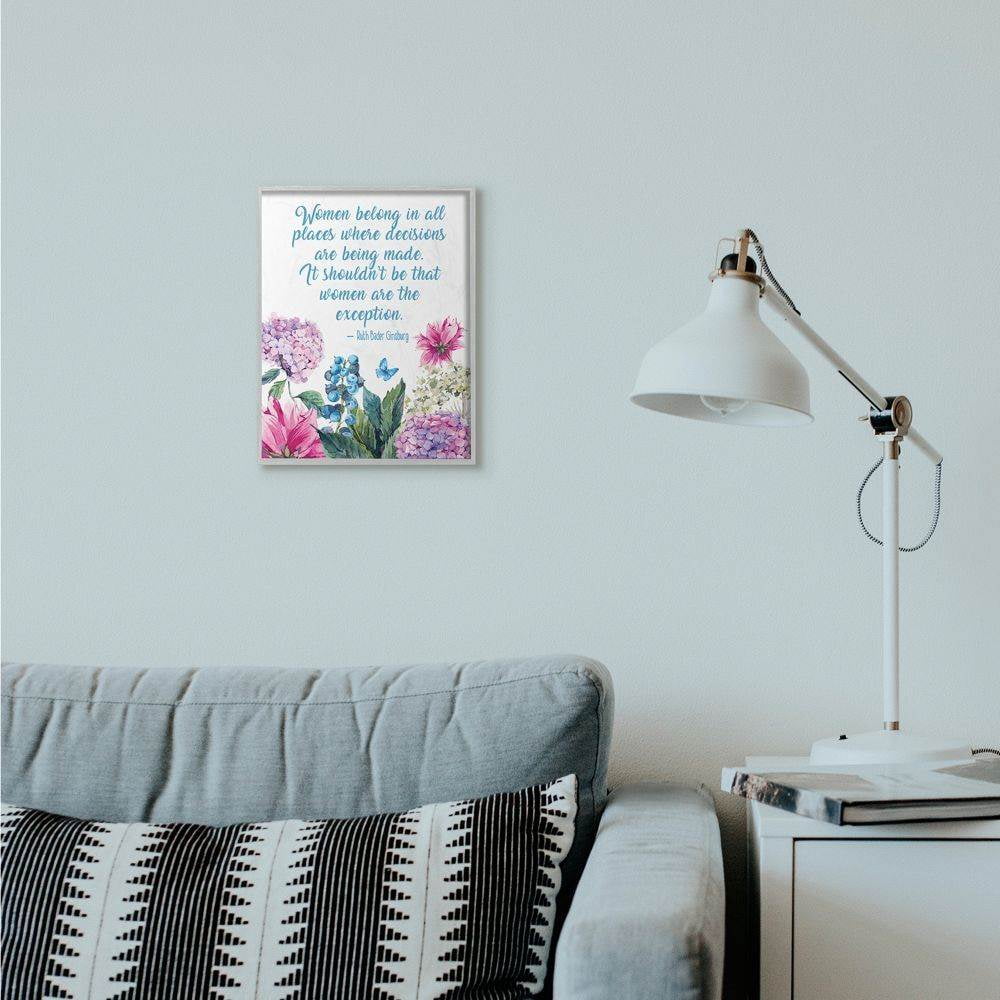 Stupell Industries Woman Belong In All Places Flower Inspirational Word Design Framed Wall Art by Jadei Graphics