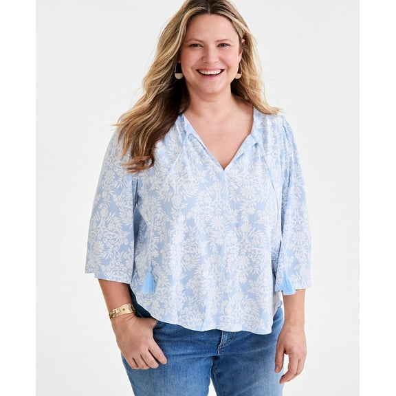 Style & Co Plus Size Printed 3/4-Sleeve Top, Size 3X - Floral Dream