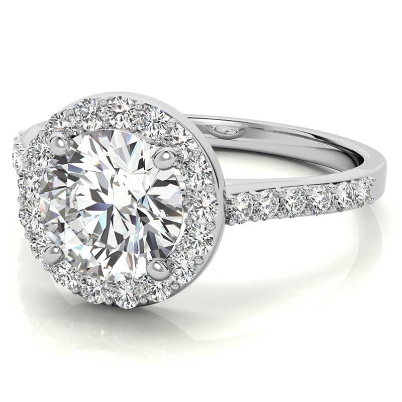 Auory 1 Carat Round Cut Moissanite Halo Engagement Ring in 18k White Gold Plating Over Sterling Silver for Women