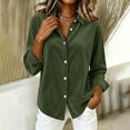 thumbnail image 5 of Edvintorg Womens Tops Dressy Casual Button Down Velvet Shirt Long Sleeve Turndown Collar Blouse Womens Fashion S-2XL Army Green, 5 of 8