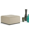thumbnail image 2 of Avalon 35 inch Wide Contemporary Square Coffee Table Storage Ottoman in Satin Cream Vegan Leather, 2 of 7