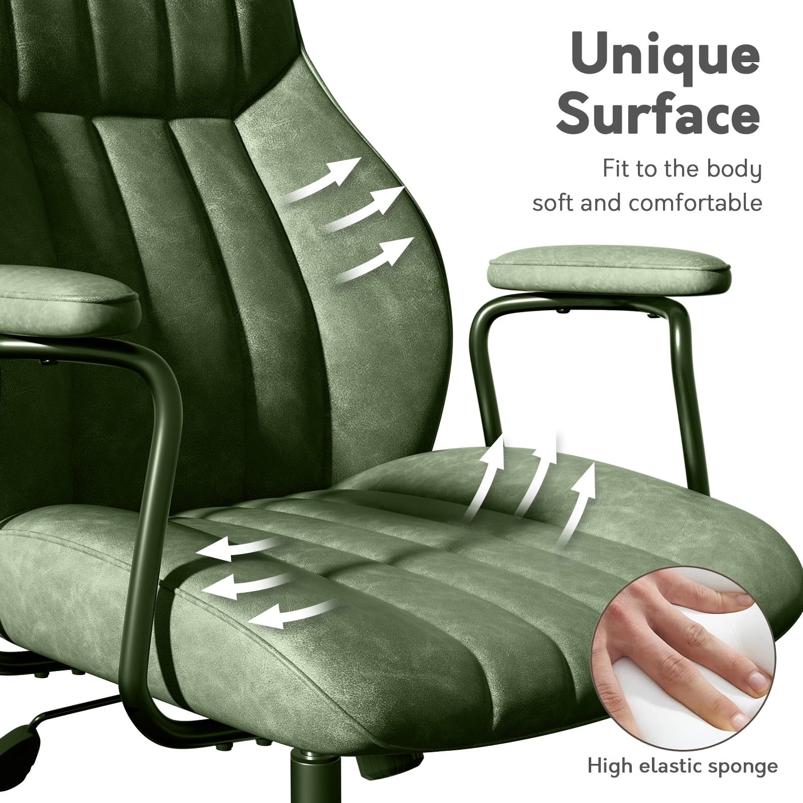 HomeZeer Executive Office Chair, Leather Desk Chairs with Wheels, Ergonomic Desk Chair with Arms, Mid Century Modern Reclining Computer Task Home Chair with Lumbar Support, Green