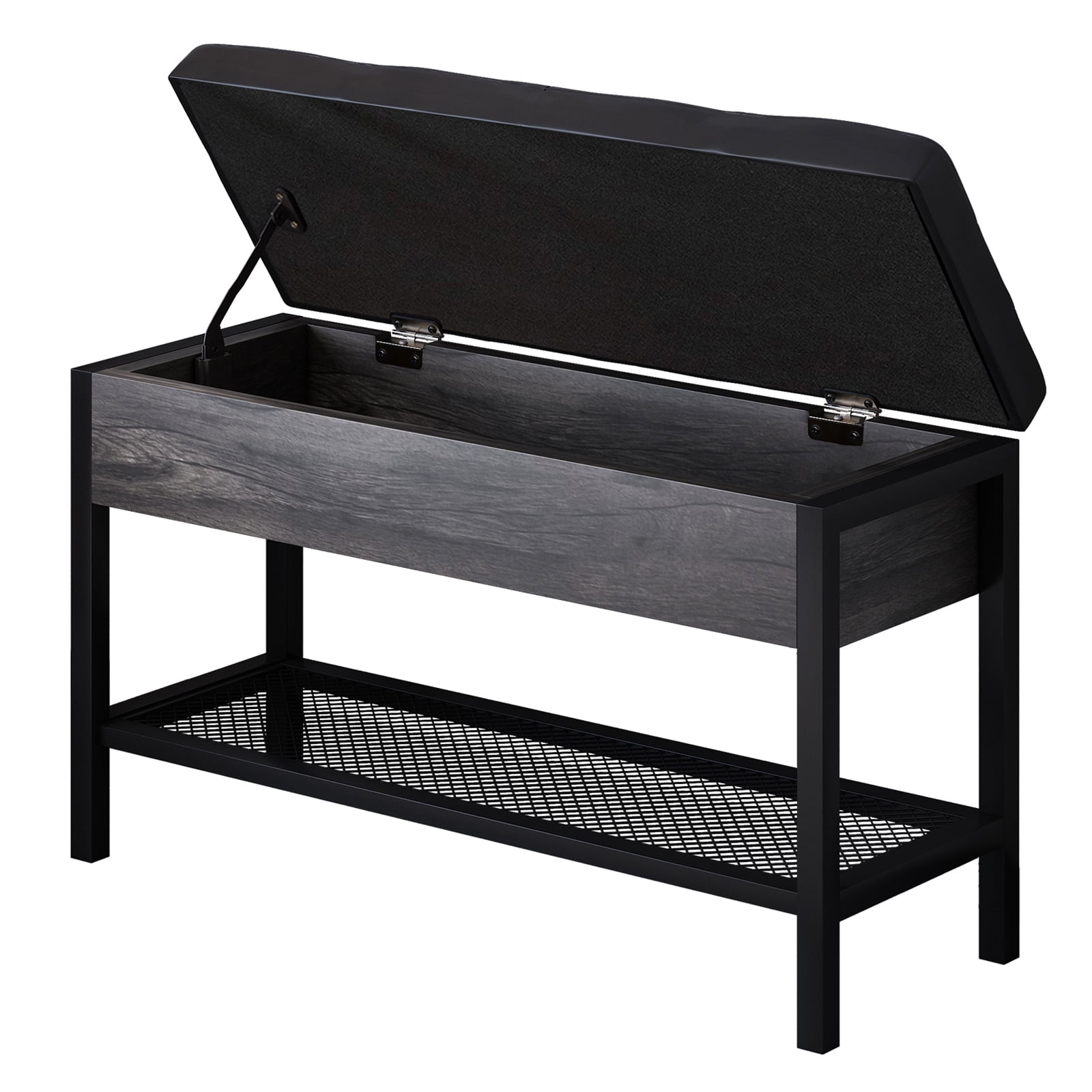 Kadyn Shoe Bench for Entryway, Modern Shoe Bench with Storage Box and Grid Shoe Shelf, Black Kadyn Shoe Bench for Entryway, Modern Shoe Bench with Storage Box and Grid Shoe Shelf, Black