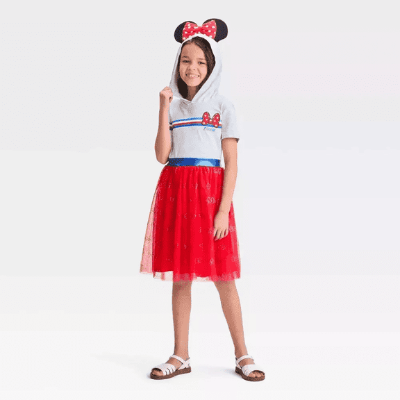Minnie Mouse Girls' Disney Minnie Mouse Americana Dress - Heather Red, Small