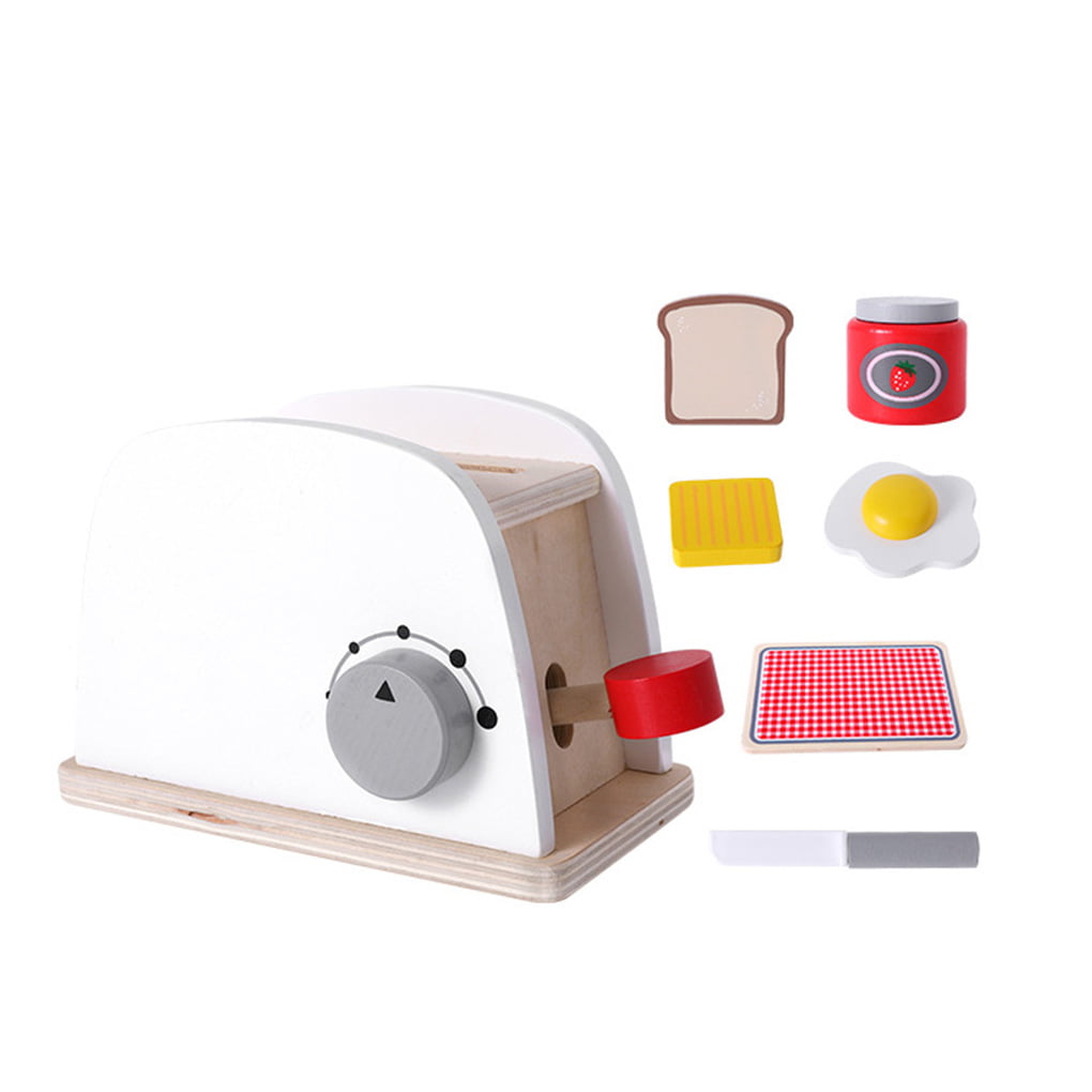 Wooden Pop-up Toaster Toy Pretend Play Kitchen Set with Accessories Kids Toy 