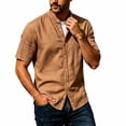thumbnail image 5 of Kalauyu Men Short Sleeve Button Down Shirts Stand Collar Casual Summer Fashion Lightweight Solid Color Top, 5 of 7