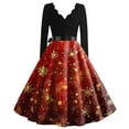 thumbnail image 3 of Women's Fashion Elegant Autumn and Winter Long Sleeve V-Neck Christmas Print Dress in Red XL for Holiday Parties and Casual Wear, Stylish Women's Seasonal Dress,Vermilion,XL, 3 of 4