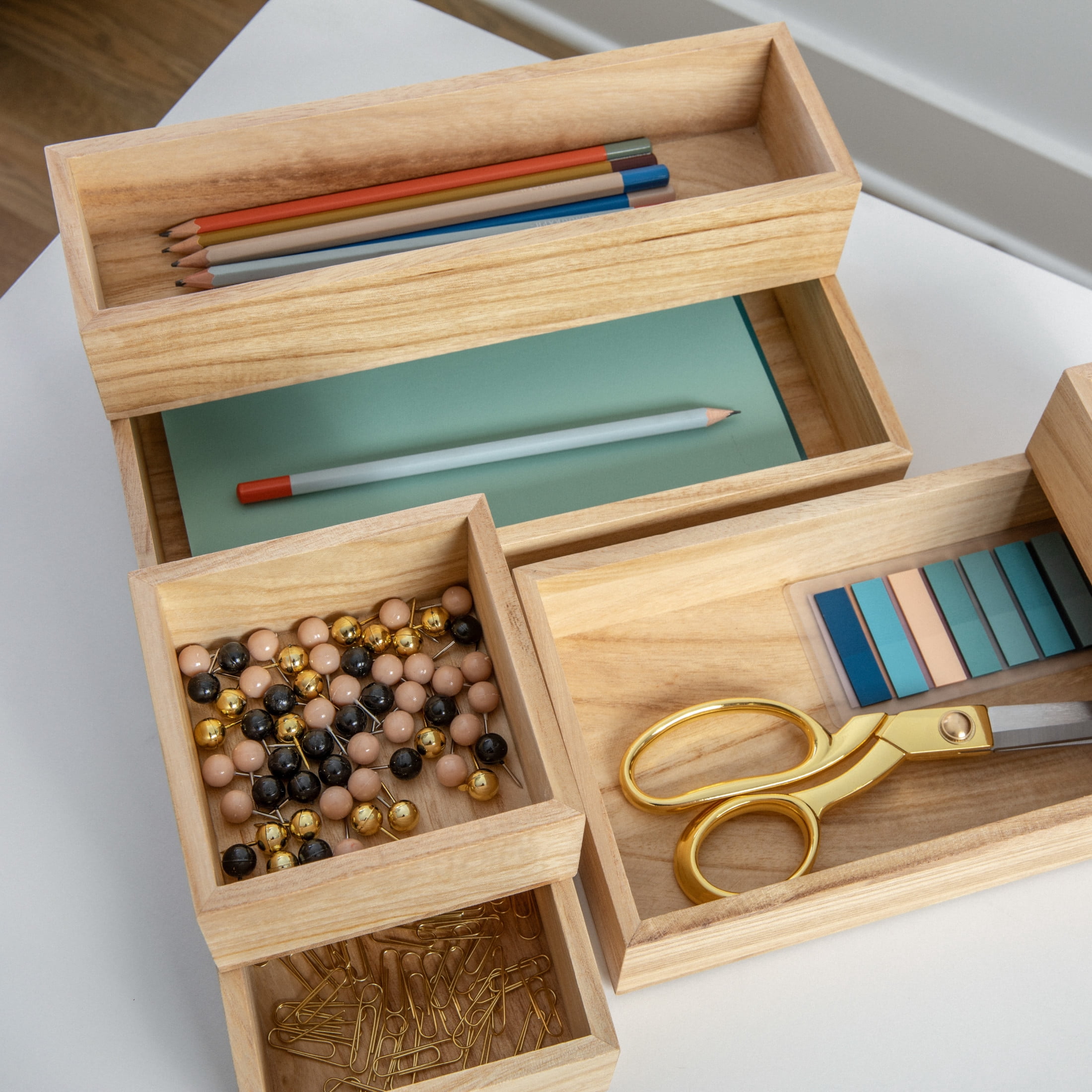 Martha Stewart Enzo 6 Piece Wooden Desk Drawer Organizer Set in Light Natural