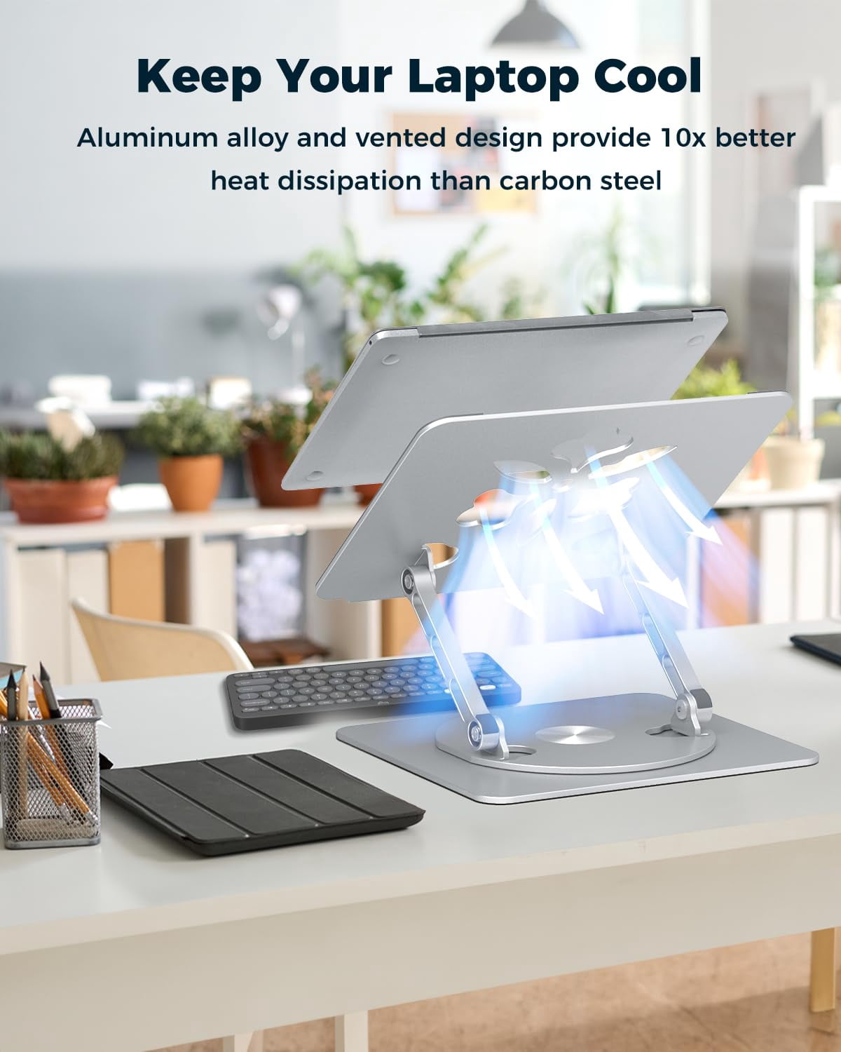 360° Rotating Laptop Stand For Desk | Adjustable  Foldable Portable Aluminum Riser Compatible With Macbook & All Laptops 10-16 Inch