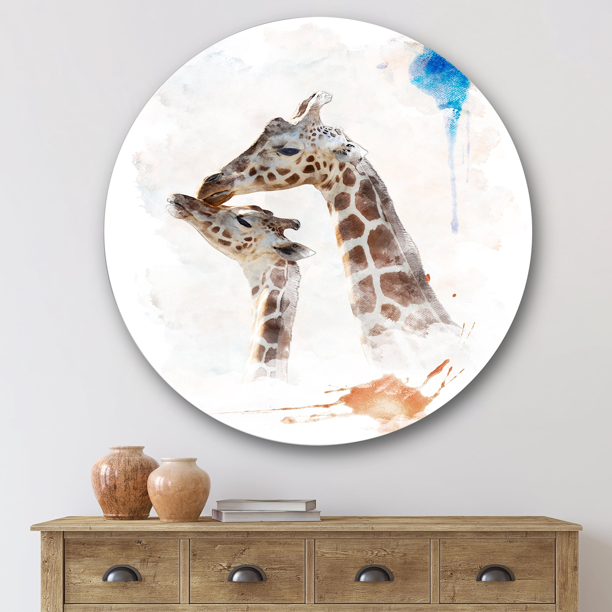 Designart 'Portrait of A Child and Giraffe' Farmhouse Circle Metal Wall Art 36x36 - Disc of 36