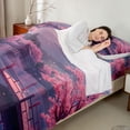 thumbnail image 4 of Manfei Fantasy Lake Full Size Sheets for Teens, Cherry Pavilion Bed Sheets, Pink Purple 4-Piece, 1 Flat Sheet, 1 Fitted Sheet and 2 Pillowcases, 4 of 6