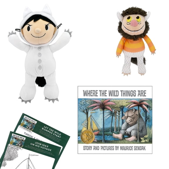 Where The Wild Things Are Fan Gift Set with Hardcover by Maurice Sendak, 14” Max Plush Doll, 9” Moishe Monster Stuffed Animal, and Activity Pages