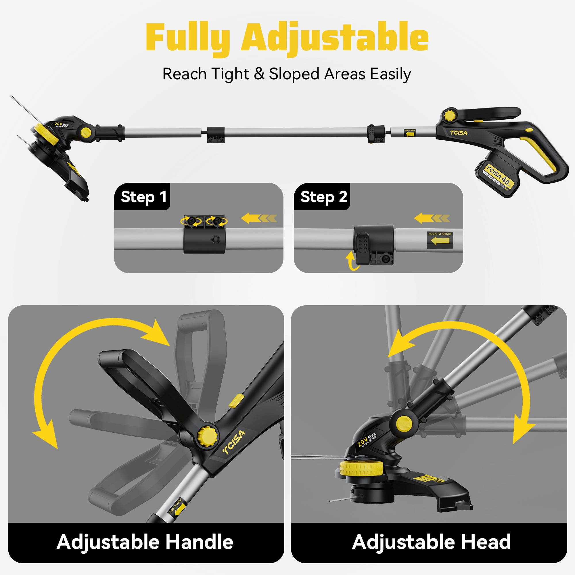 12-inch electric weed wacker & String Trimmer, 20V 4.0Ah Battery & Charger Included, Efficient Lawn Edger with Adjustable Cutting Head