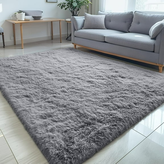 Buganda Area Rugs for Living Room 5'X8', Soft and Fluffy Shaggy Carpet for Pets, Machine Washable Floor Rugs for Bedroom, Light Grey