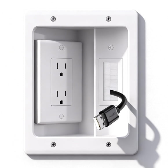 Kit ocultacables de pared Naerza con toma empotrada para TV