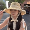 thumbnail image 2 of SikaFu Hat Girl In Summer Outdoor Seaside Large Eaves Sunscreen Straw Hat Bow Beach Hat Folding Woven Sun Hat, 2 of 9