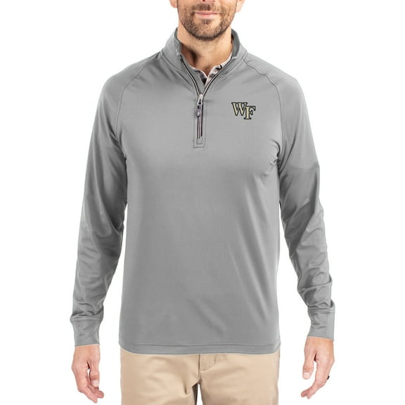 Men's Cutter & Buck Gray Wake Forest Demon Deacons Adapt Eco Knit Stretch Recycled Quarter-Zip Pullover