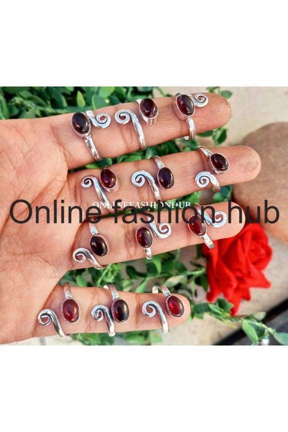 Garnet Gemstone 925 Sterling Silver Plated Handmade 25pcs Ring