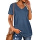 thumbnail image 1 of Camiseta de mujer simple con rayas verticales de corte holgado y manga corta con cuello en V de color puro para el verano, 1 of 5