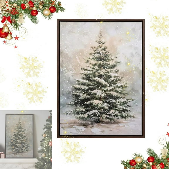 Snowy Christmas Tree,Snowy Christmas Tree With Luminous Decorative Painting,With Golden Star And Twinkling Lights Festive Winter Wonderland Scene Snowfall Holiday Cheer