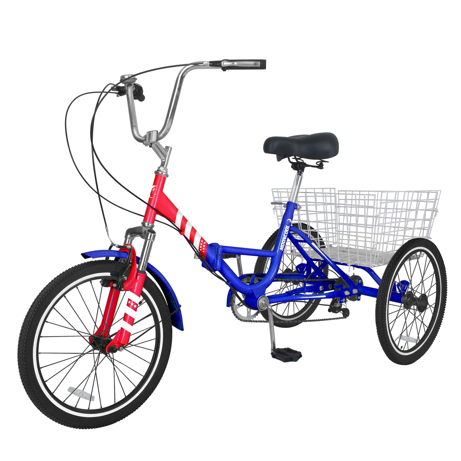 Adult Folding Shimano Speed Bicycle MTB Road Bike 3Wheel Tricycle Trike W/Basket 