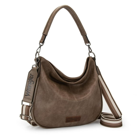 Wrangler Hobo Bags Large Crossbody Bags for Women Shoulder Purses with Striped Cotton Straps, Dark khaki