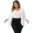 thumbnail image 2 of DARING DIVA Women's Plus Open Front 3/4 Sleeve Sheer Lace Cardigan 1X White, 2 of 6