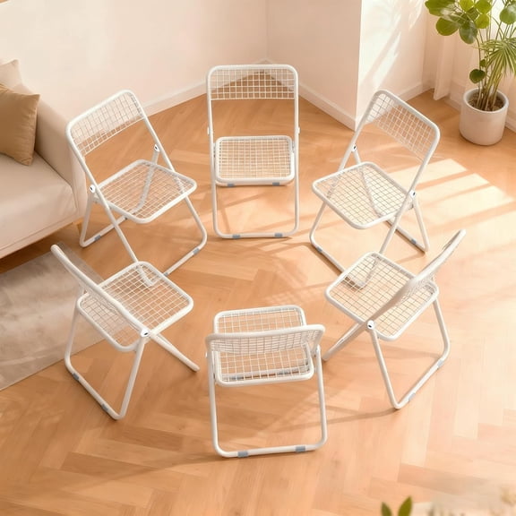 WXJHL Set Of 6 Folding Chairs, Space‑Saving Foldable Metal Frame Chairs for Indoor‑Outdoor Party Camping Event Use, White
