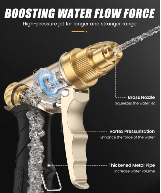 Garden hose nozzle, upgraded heavy metal nozzle, high-pressure water nozzle with adjustable spray mode for watering plants, car washing and pet shower