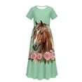 thumbnail image 5 of Uourmeti Brown Horse Rose Print Dress for Girls Short Sleeve Loose Casual Holiday Dresses Elegant Maxi Floor Length A-Line Dress, Size 11-12 Years, 5 of 7