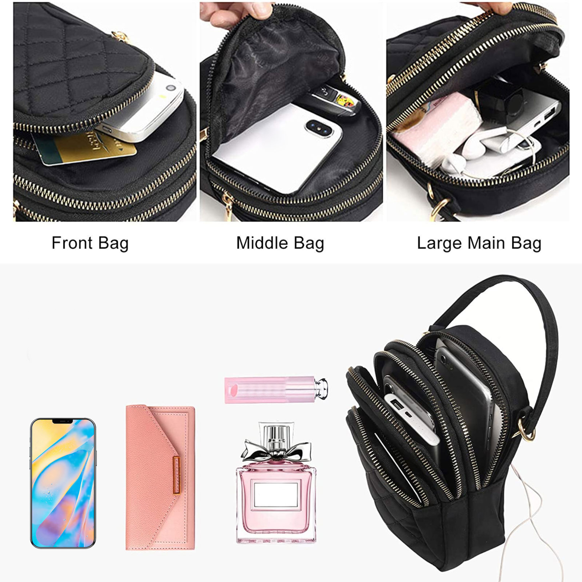 Quilted Cell Phone Purse, TSV Multi-Pockets Crossbody Phone Pouch Bag with Adjustable Strap and Headphone Hole for Women - image 4 of 6