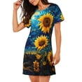 thumbnail image 2 of Uemuo Vintage Starry Sky Sunflower Pattern Women’s Nightdress – Casual Sleep Shirt, Soft Relaxed Fit Short-Sleeved Cotton Sleepwear for Home, Bedtime, and Lounging, 2 of 6