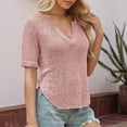 thumbnail image 4 of Fengactive Womens V Neck Curved Hem Short Sleeve T Shirts Cropped Tops Lightweight Breathable Knit Shirts, 4 of 6