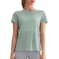 thumbnail image 1 of Camiseta holgada con corte en la espalda para mujer: cuello redondo, manga corta, poliéster, para yoga/deporte (tallas S-XL), 1 of 4