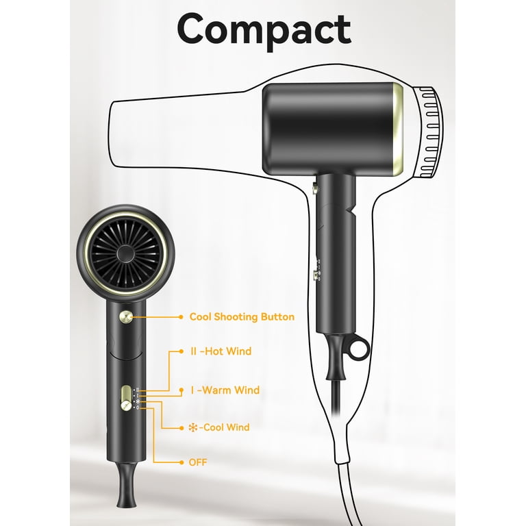 Juyafio 1480W Professional Ionic Hair Dryer, Foldable photo 3