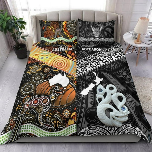 Nueva Zelanda Maori Aotearoa y Australia Aborigen Ropa de cama Conjunto Negro