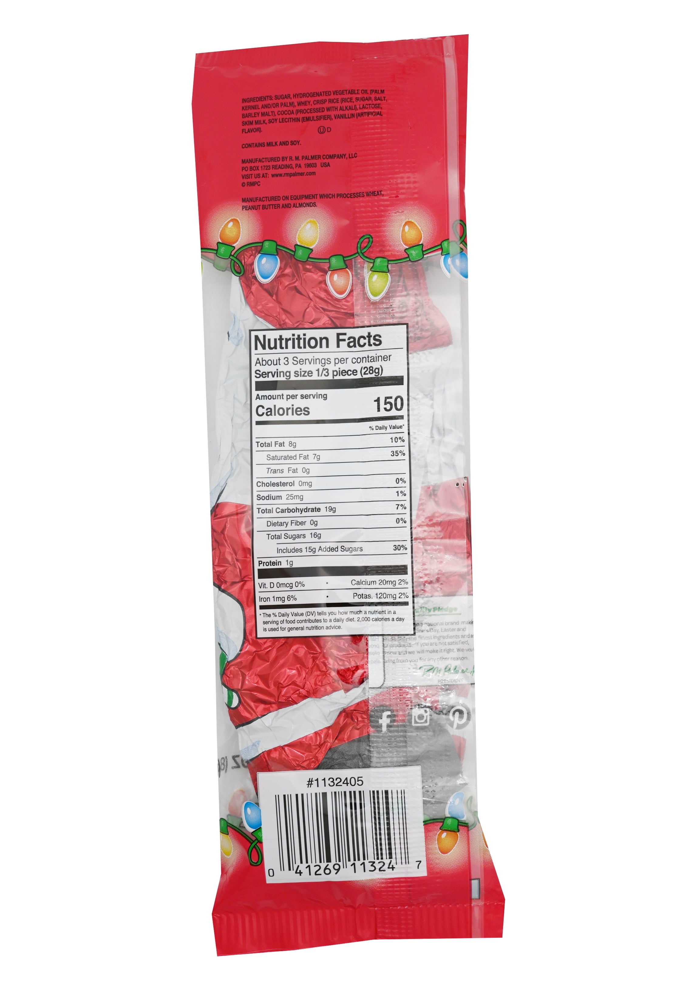 (3 pack) R.M. Palmer Double Crisp Santa, Milk Chocolate Bar, 3 oz