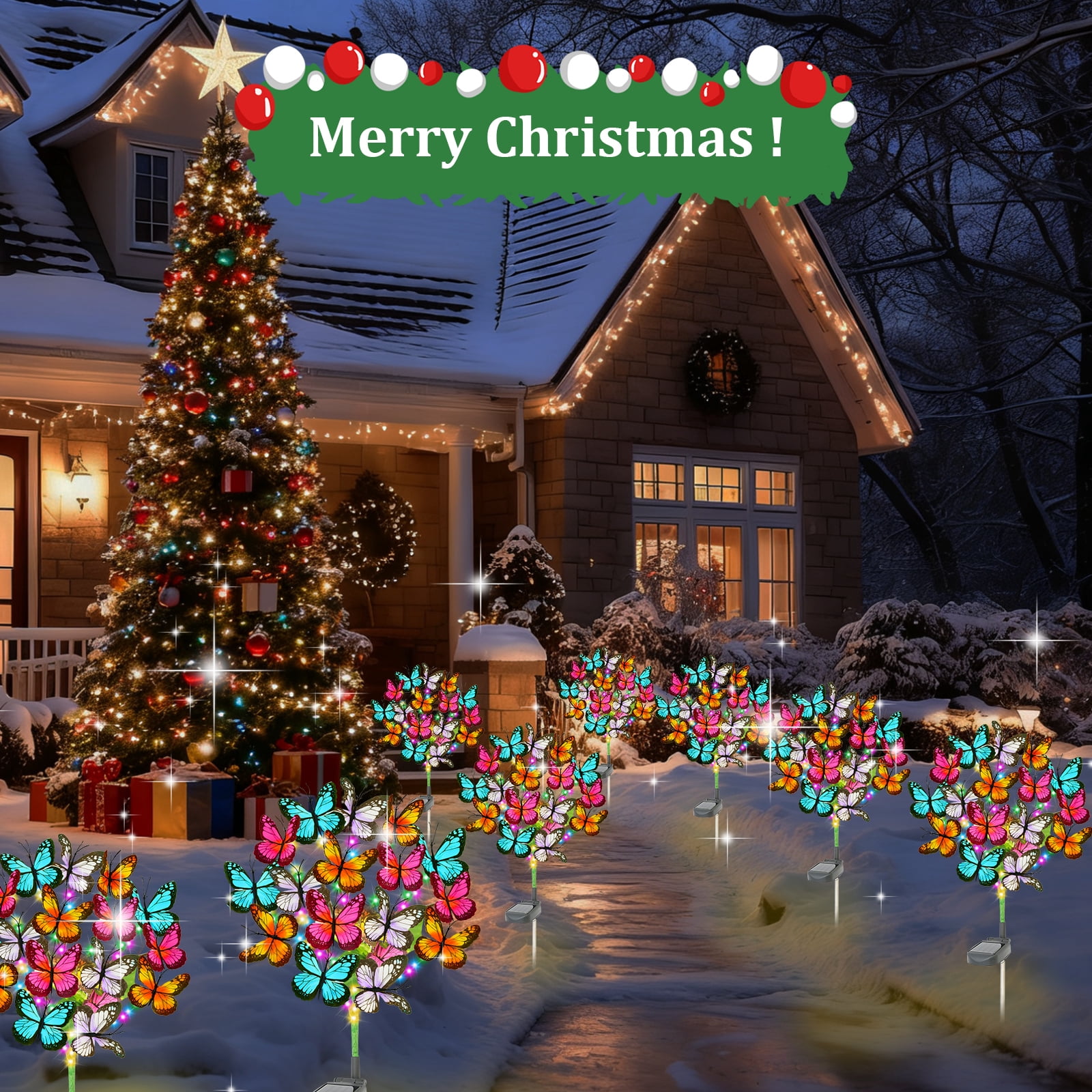 TopZoo Outdoor Solar Lights, 8 Packs Solar Garden Lights Waterproof, Multi-Color Butterfly Flower Garden Decor Waterproof, Outdoor Decor for Yard, Patio, Landscape, Planter, Lawn Christmas, Walkway